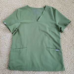 Figs Technical Collection Scrubs Top - Olive Green, 2 Pockets - Size Medium